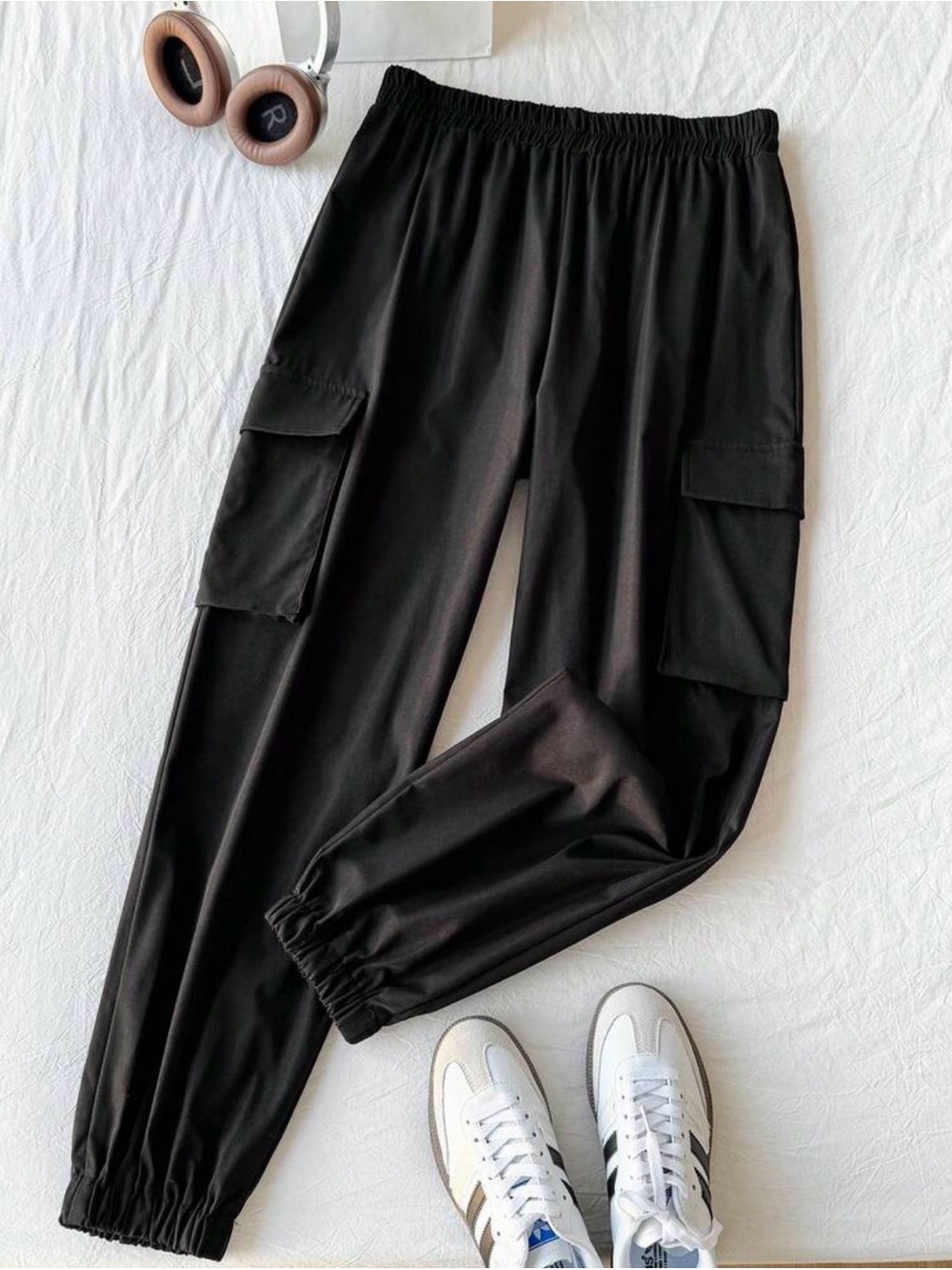SHEIN Black Cargo Track Joggers